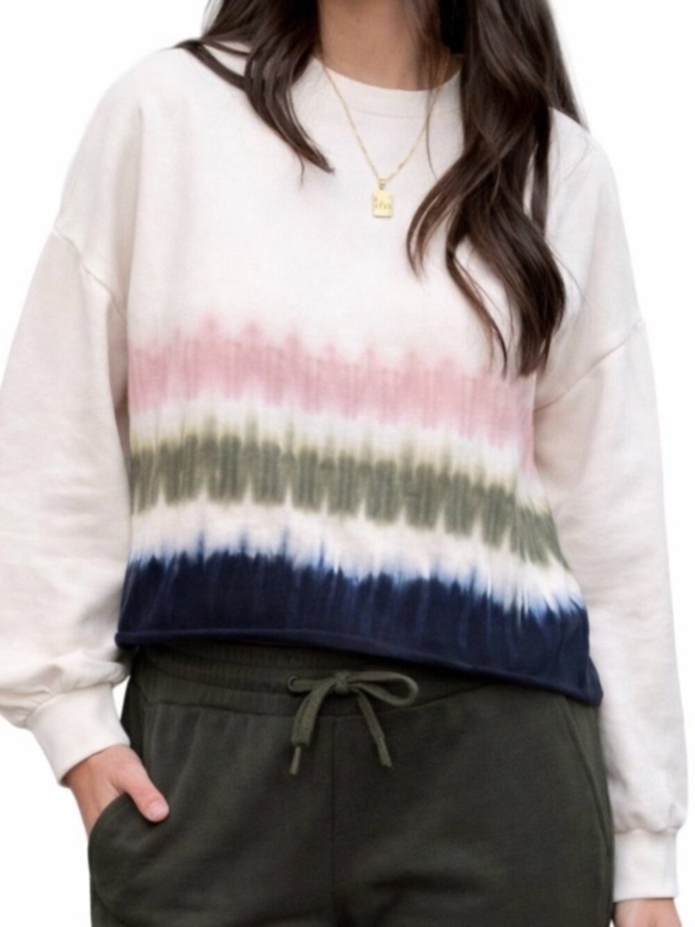 NEW Zsupply Cream Tie Dye Sweatshirt w Balloon Sleeves Loungewear